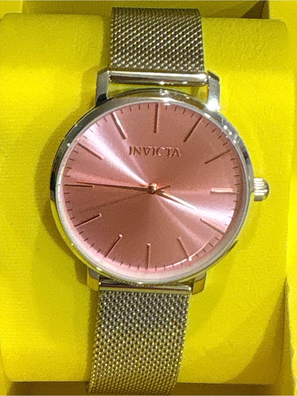 Invicta Pink Dial Silver Mesh Bracelet Watch